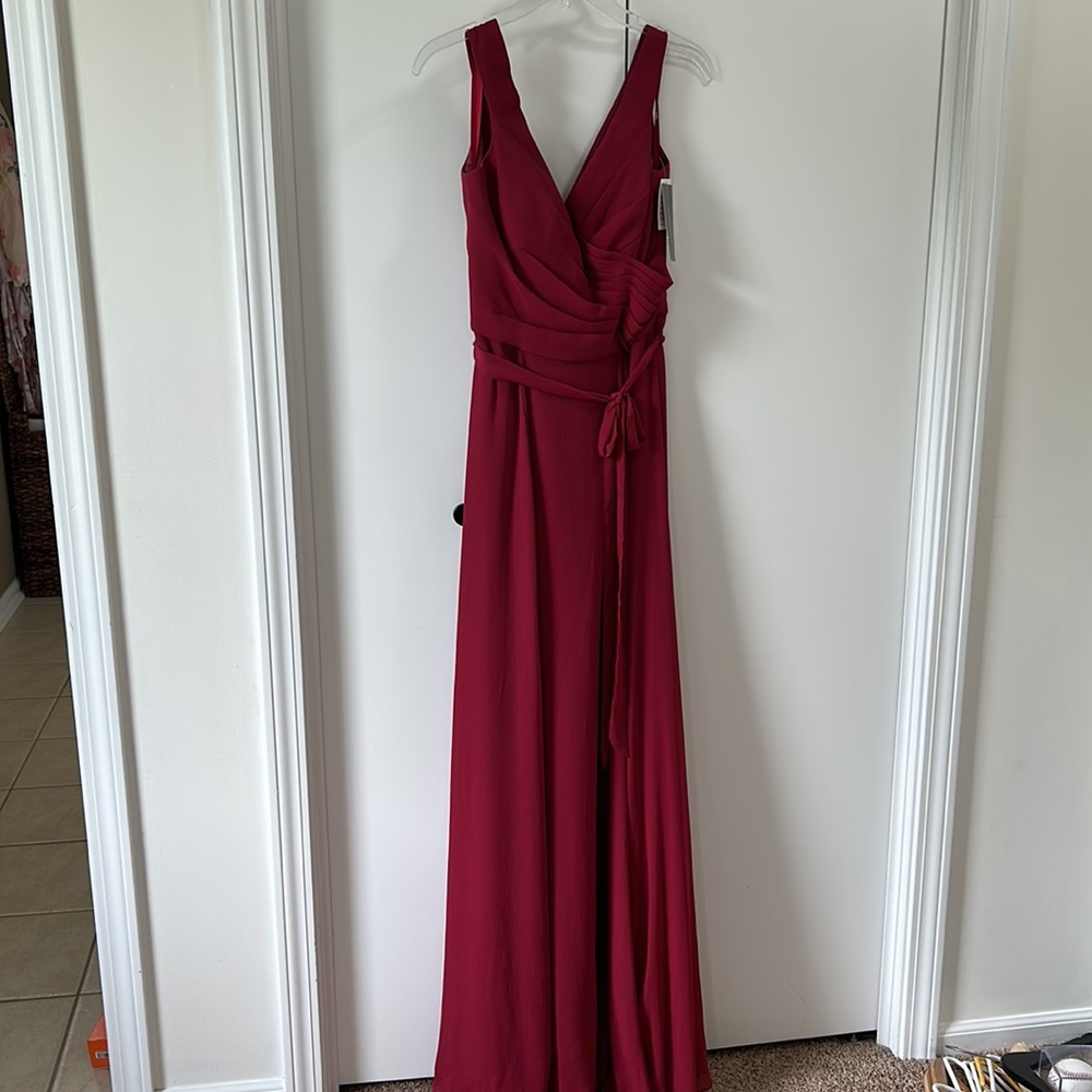 Women’s Mori Lee floor length formal dress, color: claret, size 8. New with tags